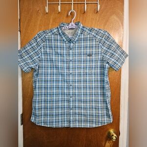 Eddie Bauer Fishing Hiking Shirt Mens 2XL White Blue Plaid Vented Short Sleeve